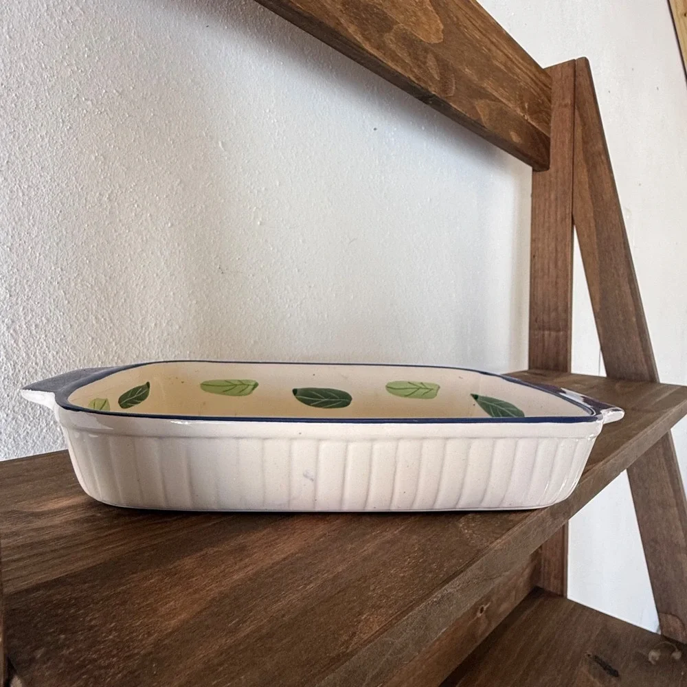 Floral Ceramic Baking Dish‎ Blue Rim Rectangular Casserole Dish 12